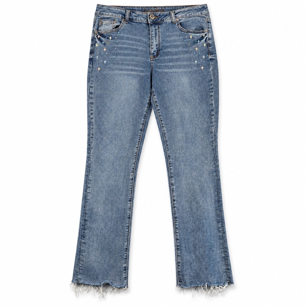 Celestial Rhinestone Jeans Womens 10 High Rise Straight Raw Hem Y2K Copperflash